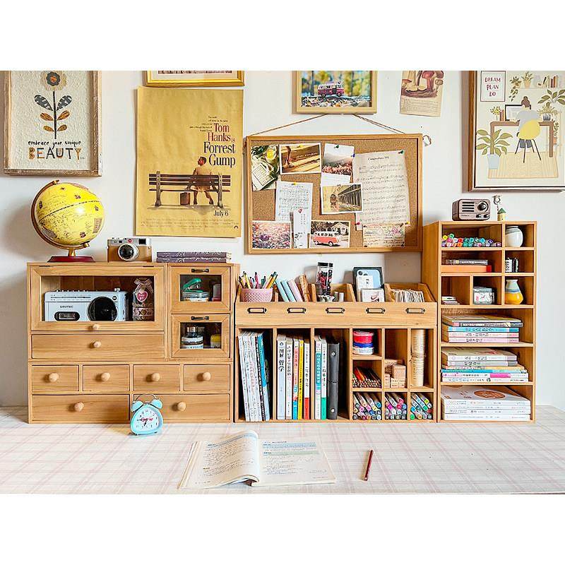 玻璃柜多格办公桌面杂物收纳盒木质抽屉式化妆品ins分类收纳书架,收纳整理,书桌收纳置物架,淘宝优惠券,粉丝福利购,淘宝优惠卷