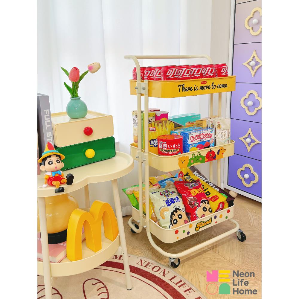 小推车置物架家用大容量多巴胺收纳碳钢可移动厨房收纳整理三层架