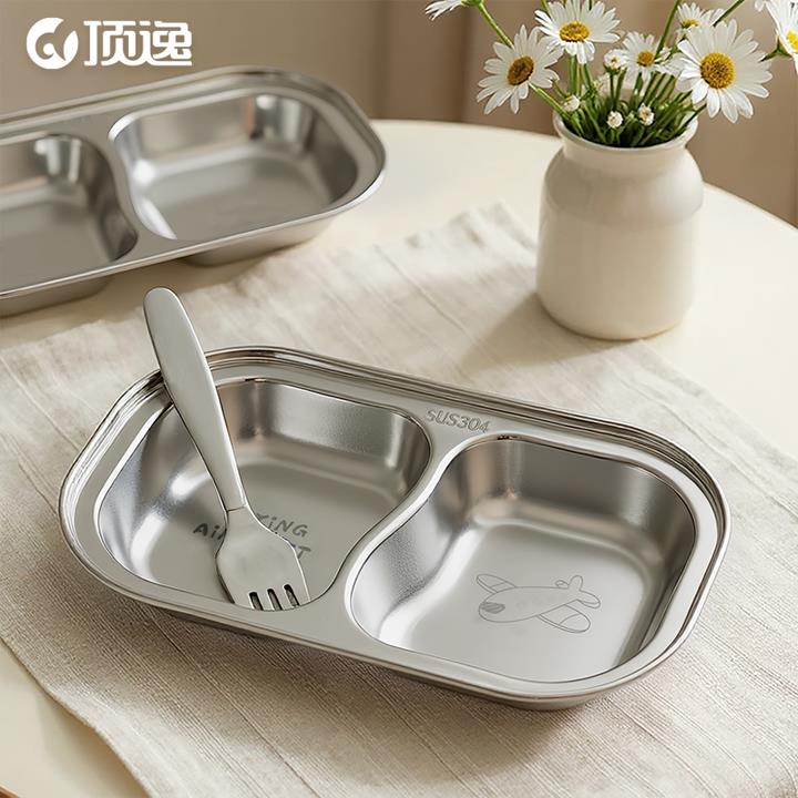 顶逸304不锈钢儿童餐盘分格食品级男孩女孩可加热防摔卡通分餐盘