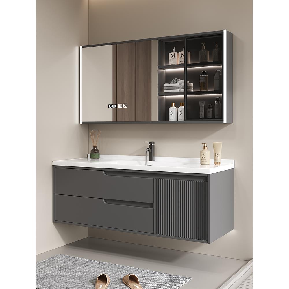 轻奢橡木烤漆门板浴室柜组合现代简约卫生间洗漱台洗手面盆洗脸池