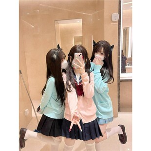 水济中毛衣开衫外套女秋冬季日系猫看花JK制服校供感长袖针织上衣