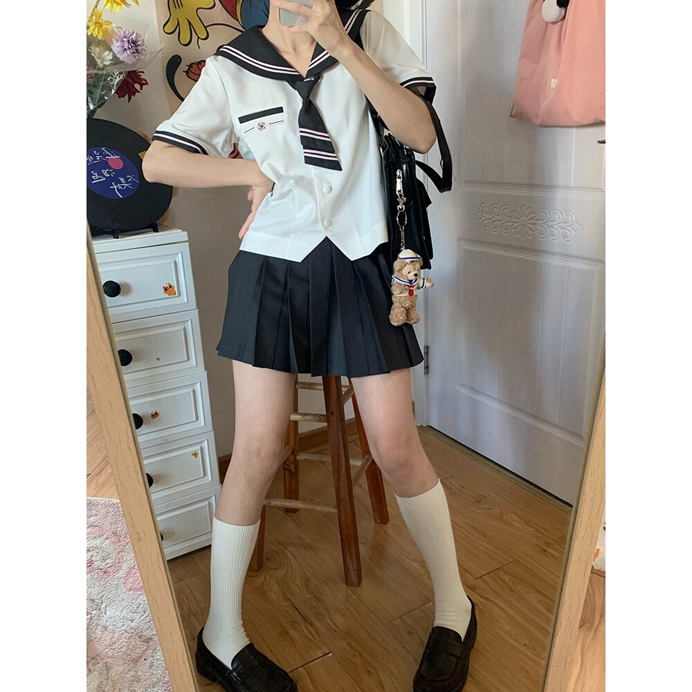 猫看花jk日系学院风制服套装水手服夏季女学生短袖中间服百搭上衣