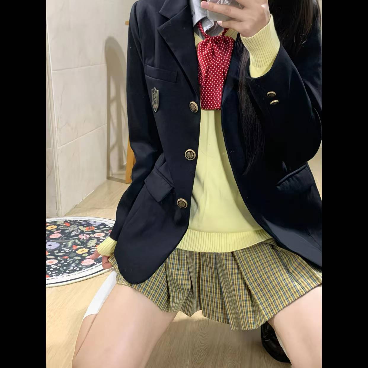 jk制服原创格裙【小稚】学院风女百褶裙短裙裙子显白奶黄色时尚夏