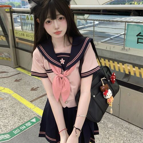 猫看花【樱澜中】水手服日系jk制服学院风短袖长袖收腰学生套装女
