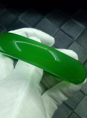 极速天然高冰种绿玉髓手镯马料绿色玛瑙玉石女R款加厚加宽镯子带