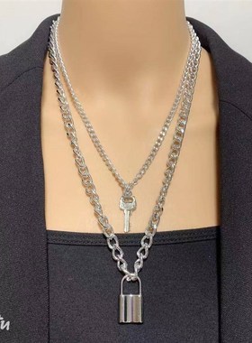 极速Personality simple rtetro key lock pendant necklace punk