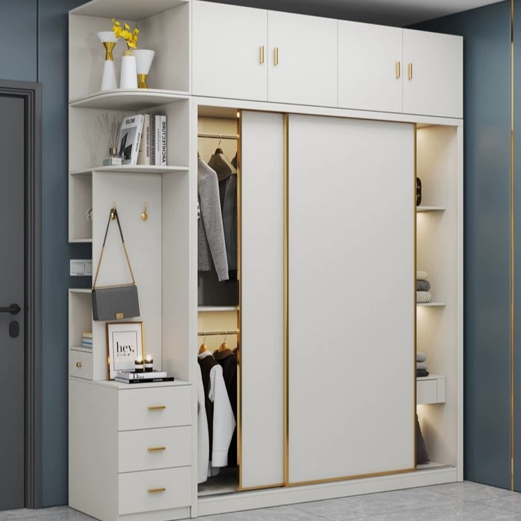 极速现代简约卧室家用衣柜推拉门整体组合轻O奢木质房间移门储物