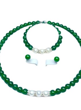 极速珍珠项链玉髓k妈妈母亲节链套装淡水礼物手链天然绿玛瑙颈链