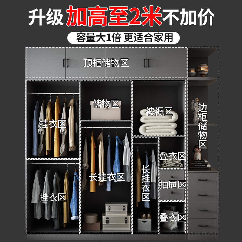 极速实木衣柜家用卧室小户型轻奢推拉门储K物组合柜子现代简约定