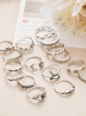 极速Ring 15 pioece set 戒指阴阳太极关节戒指太阳蛇链条戒指15