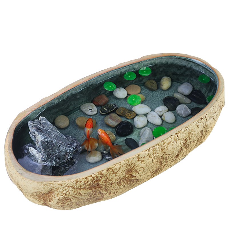 极速古法养鱼生态缸造景碗莲w青龙石家用陶瓷盆桌面创意装饰阳台