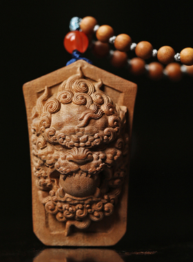 极速守护印度老山檀香6MsM项链锁骨链兽王吊坠挂件檀木质红木手錬