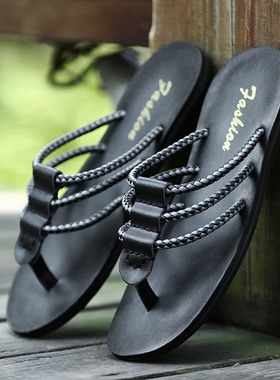极速2021 Mens Flip Flops Sandals Genuine Leather CasuaZl Men