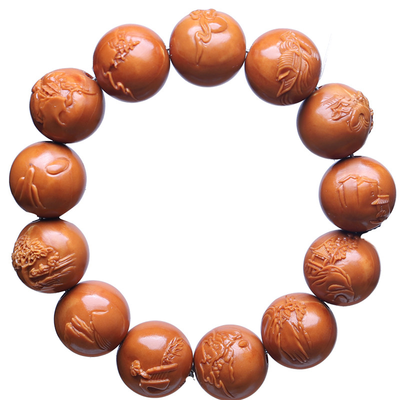 极速橄榄核手f串正圆浮雕山水风景园林核雕文玩手工雕刻金刚节手