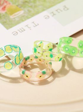 极速Summer fruit resin ring rings women欧美创X意夏季水果树脂
