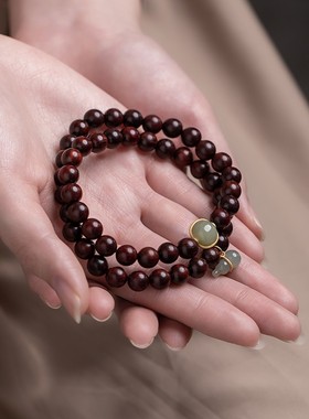 极速大善b堂小叶紫檀木盘玩佛珠手串女和田玉葫芦多圈手链女士饰