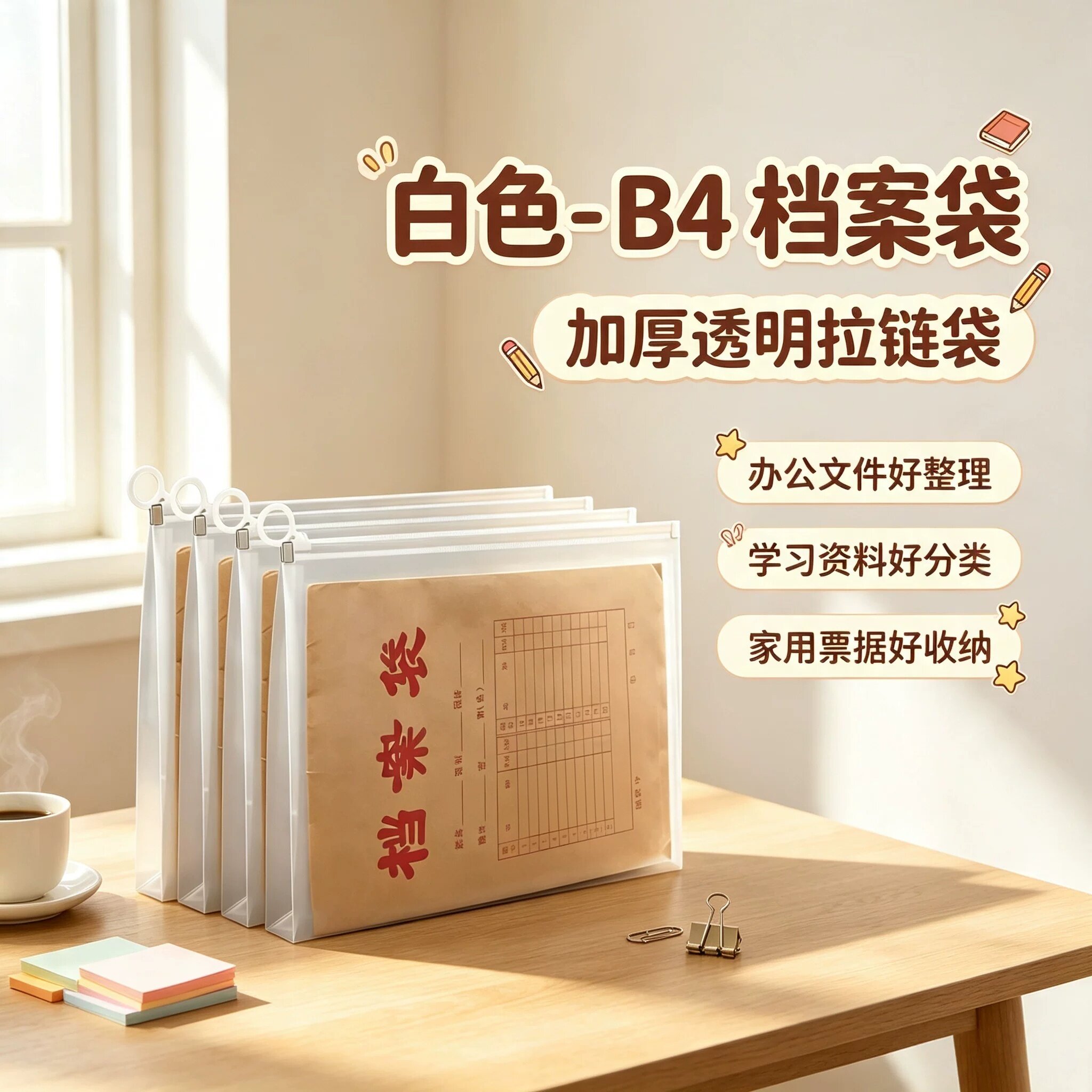 防水档案收纳袋b4透明防水拉边袋文件夹FC加大号学生资料收纳牙贴