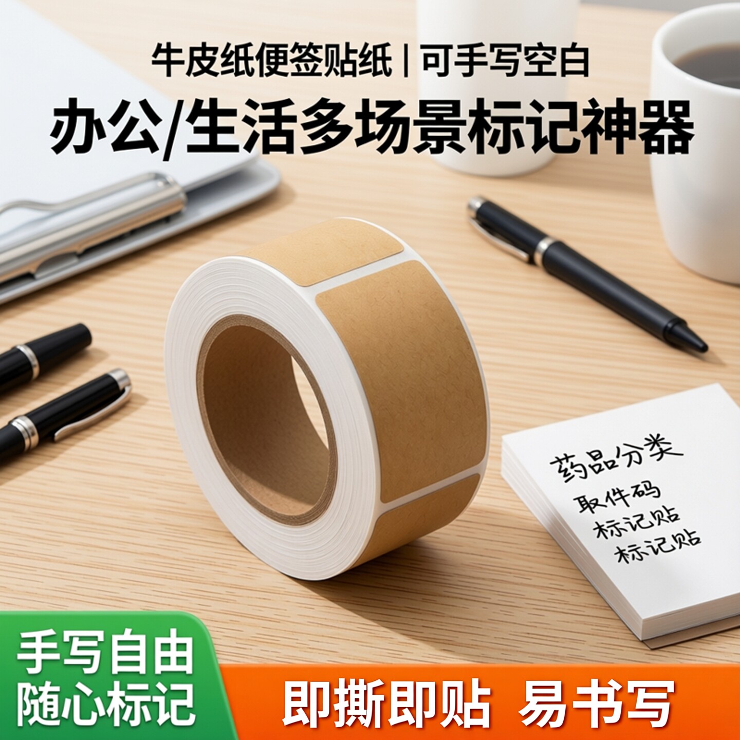 牛皮纸便签贴纸可手写字空白