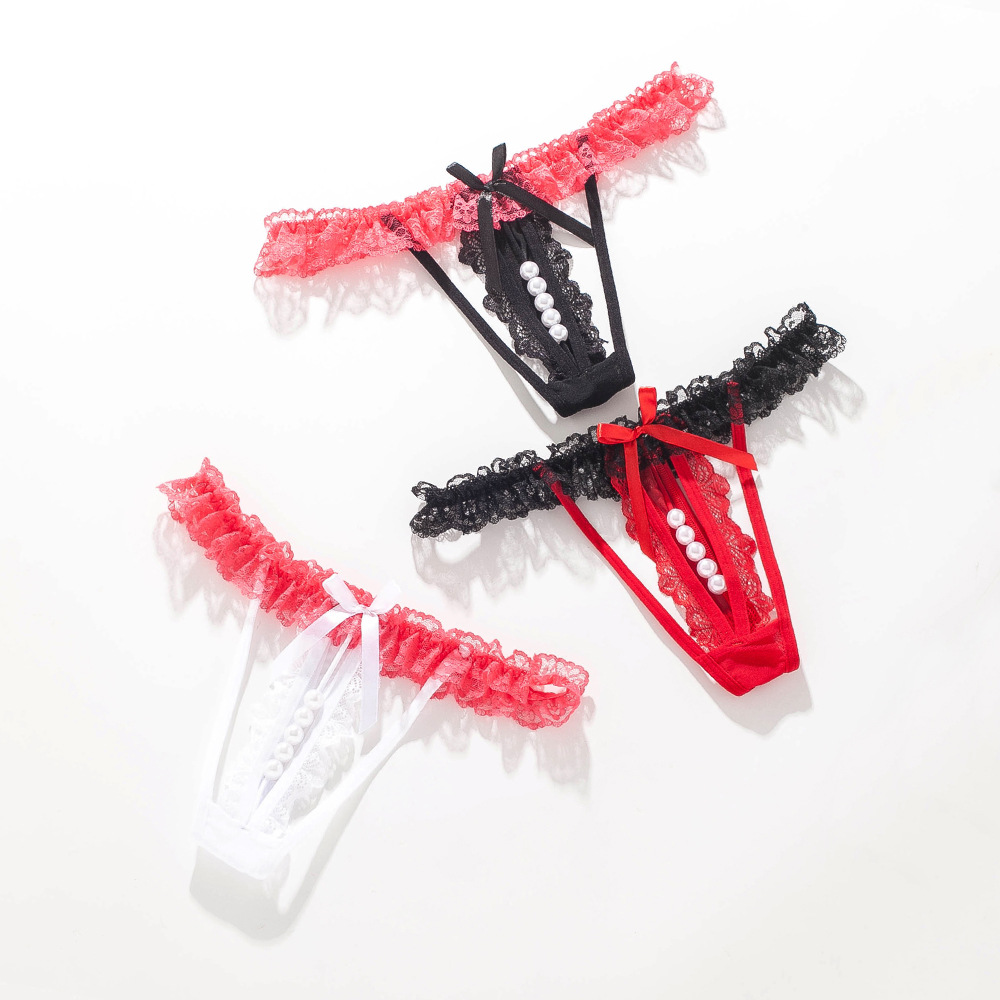 性感透明蕾丝丁字裤女士低腰珍珠内裤Transparent sexy g-string