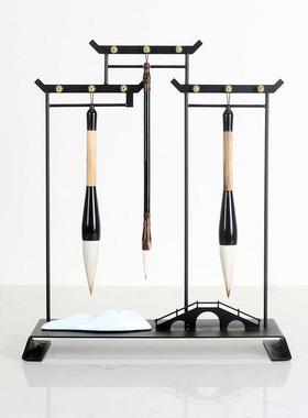 现代新中式禅意毛笔架摆件创意样板间书房办公桌书桌软装饰品摆设