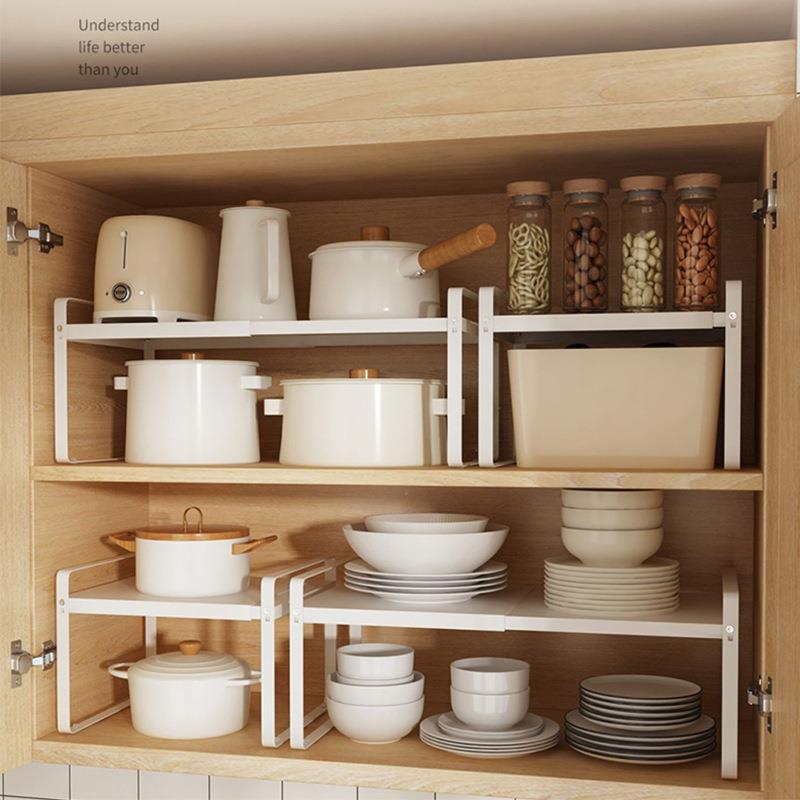 橱柜分层架伸缩置物架厨房隔板隔层架柜内调料瓶收纳台面电器架子