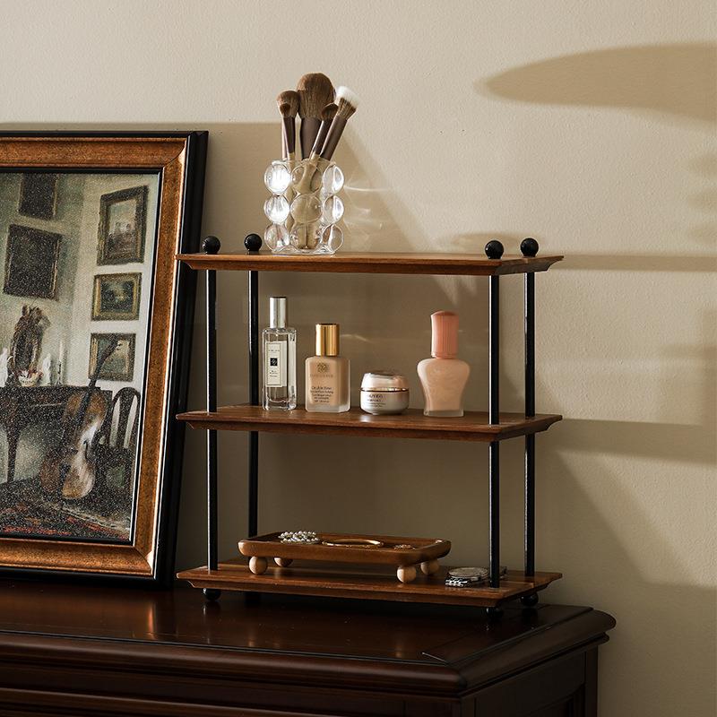 荔枝海多层置物架家用实木杯架卧室化妆台摆桌面展示架木质收纳架