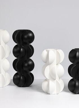 现代北欧黑白几何螺旋花瓶花器摆件家居样板间酒店会所售楼部饰品