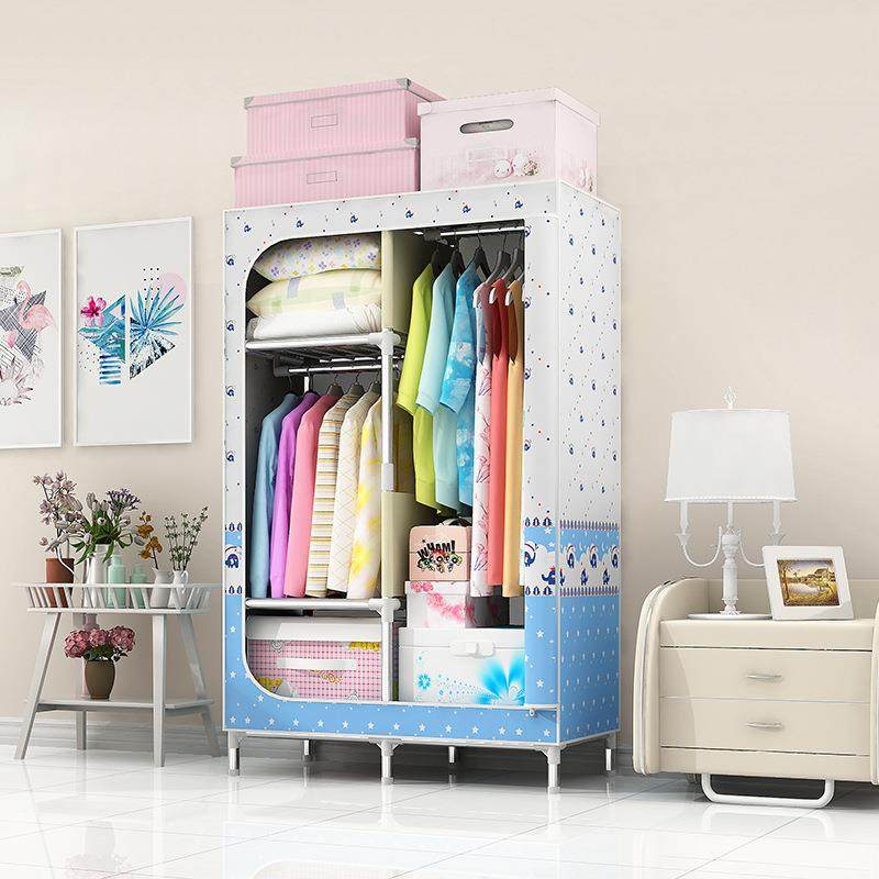 25MM简易衣柜布艺钢架牛津布衣柜钢管加粗加固单人全封闭拉链家用