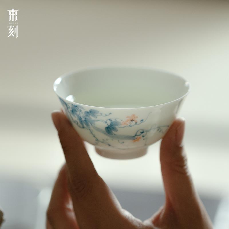 束刻 白瓷手工主人杯釉下彩手绘青花茶杯家用日式品茗杯功夫茶具