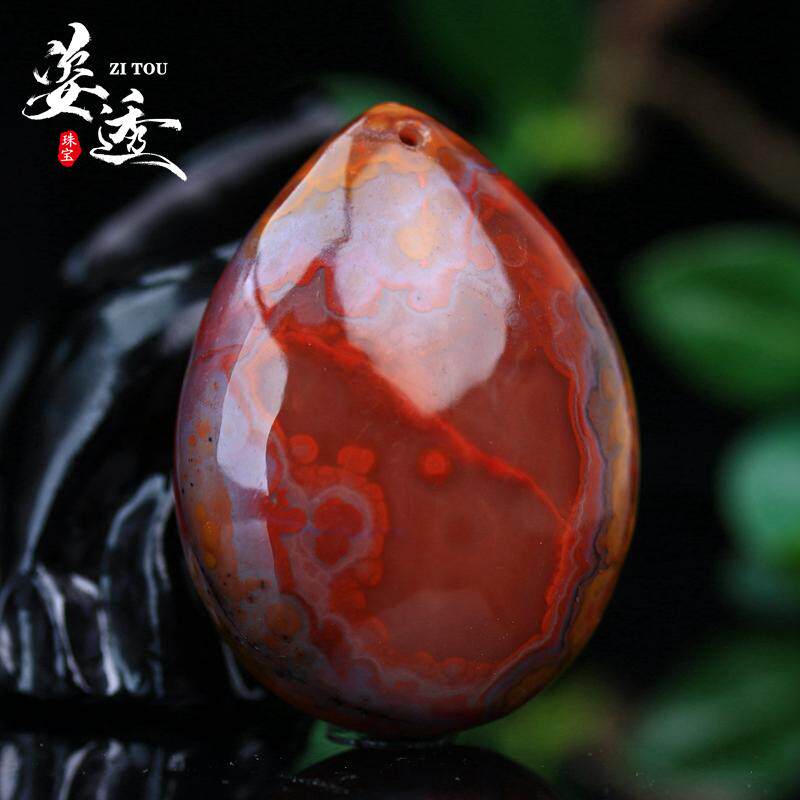 天然宣化战国红玛瑙水滴吊坠挂件原石项链男女情侣款花草面包圈