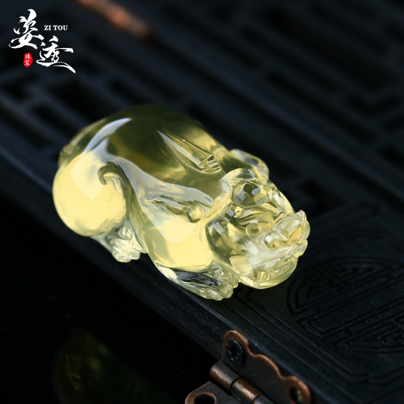 手工雕刻天然黄水晶貔貅吊坠男款霸气皮丘项链黄色水晶饰品女士礼