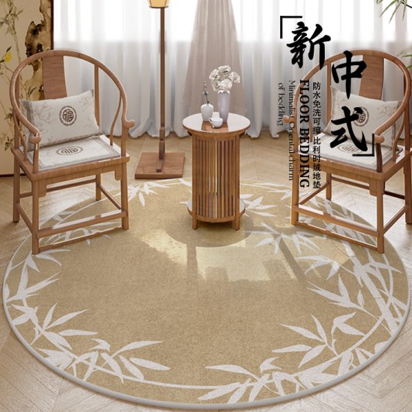 新中式竹子沙发防水地垫卧室床客厅轻奢边高级复古茶几毯圆形地毯