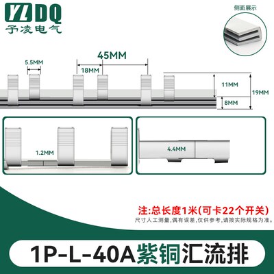 1P漏电63A汇流排20A32A40A60A70A紫铜1P+N断路器电气安装连接条