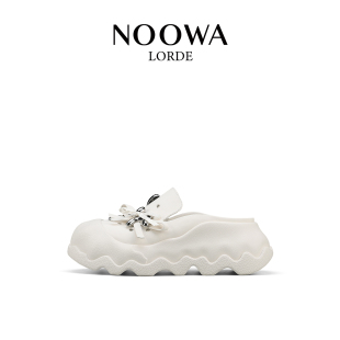 真皮時尚 NOOWA厚底洞洞鞋 女2025夏季 新款 舒適輕便軟底外穿半拖鞋