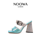 轻奢方头凉鞋 真皮时尚 女2026新款 NOOWA设计师亮片一字带高跟凉鞋
