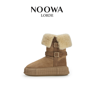 NOOWA小众加绒雪地靴女2025新款冬季皮毛一体保暖增高防滑高筒靴