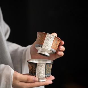 大号陶瓷鎏银茶单杯茶盏功夫茶具主人杯品茗杯百福杯 999鎏银茶杯
