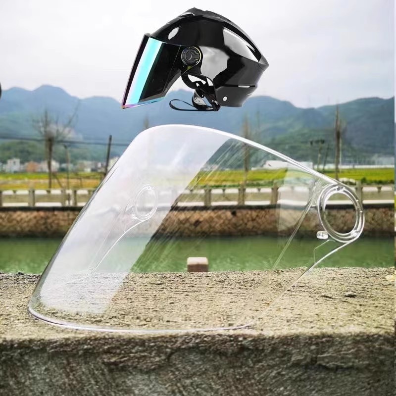 头盔镜片防水防雾通用防晒防紫外线摩托车配件防护面罩护目镜弧长