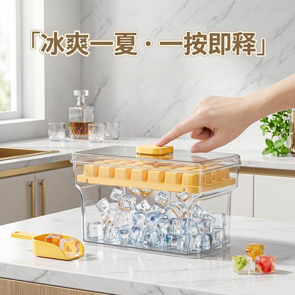 新款按压式冰格制冰盒冰箱冰块神器模具带盖家用密封环保级制冰器
