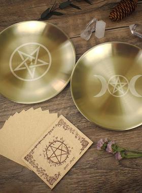 14cm三相月五芒星摆件金属烛台摆台tarot仪式冥想周边祭坛钢盘