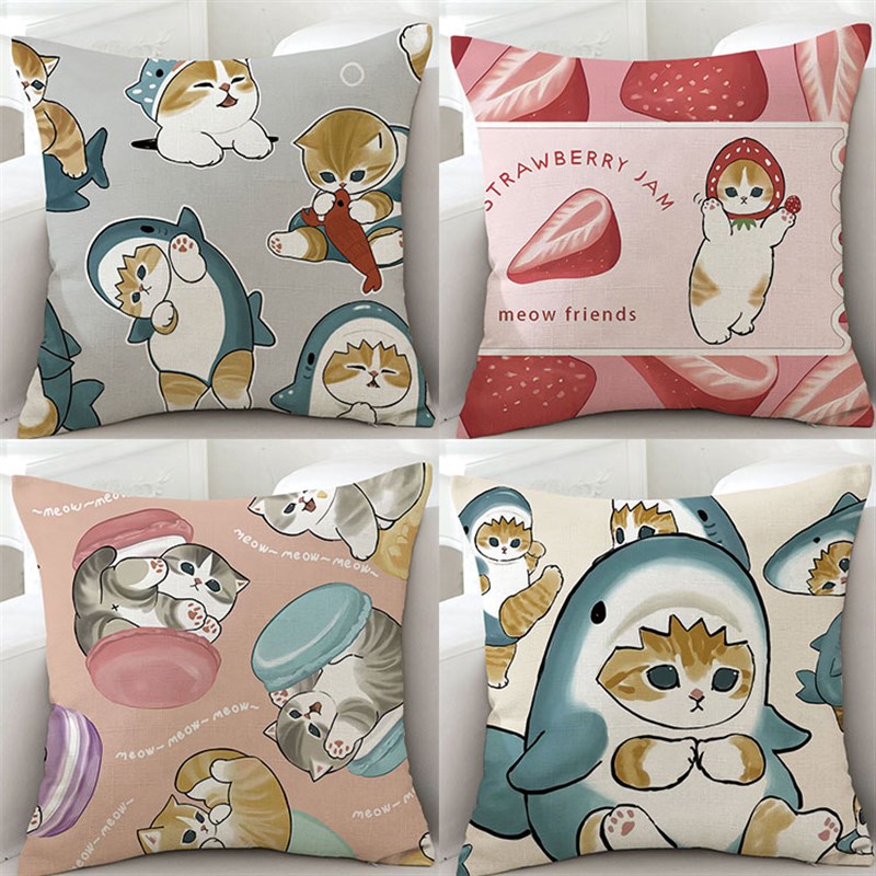 可爱卡通猫咪沙发客厅抱枕靠枕床头双面办公室护腰靠背汽车腰靠套