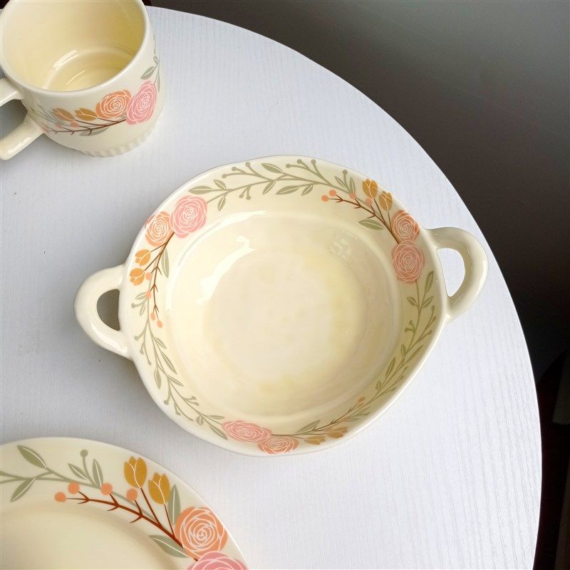 玫瑰花园系列!法式奶油色系陶瓷盘子米饭碗 高级感下午茶餐具,餐饮具,盘,淘宝优惠券,粉丝福利购,淘宝优惠卷