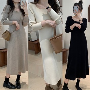 左公斤右千克 搭万物的针织连衣裙女秋冬长袖修身内搭打底毛衣裙