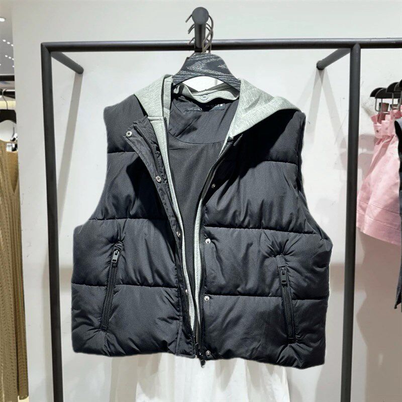 ZA2024秋冬新品女装连帽可脱卸拼接无袖棉服背心马夹 3046231