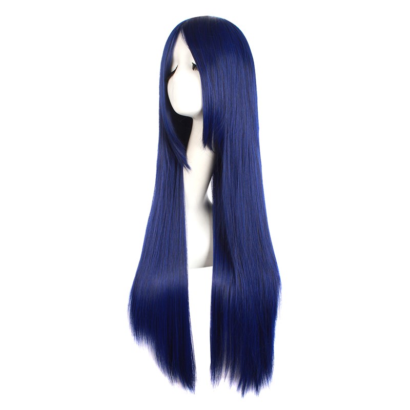 潼漫cos假发男女生适用藏蓝蓝黑色80cm长直发齐刘海动漫万用发套