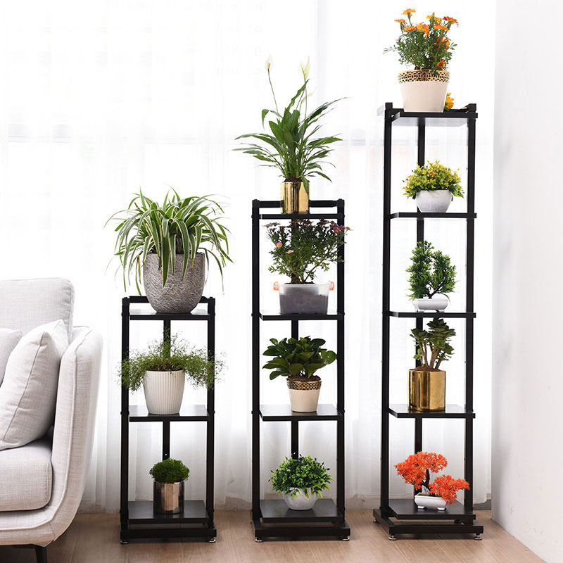 花架室内置物架黑白色简约风客厅卧室地面多层绿萝吊兰铁艺花架子