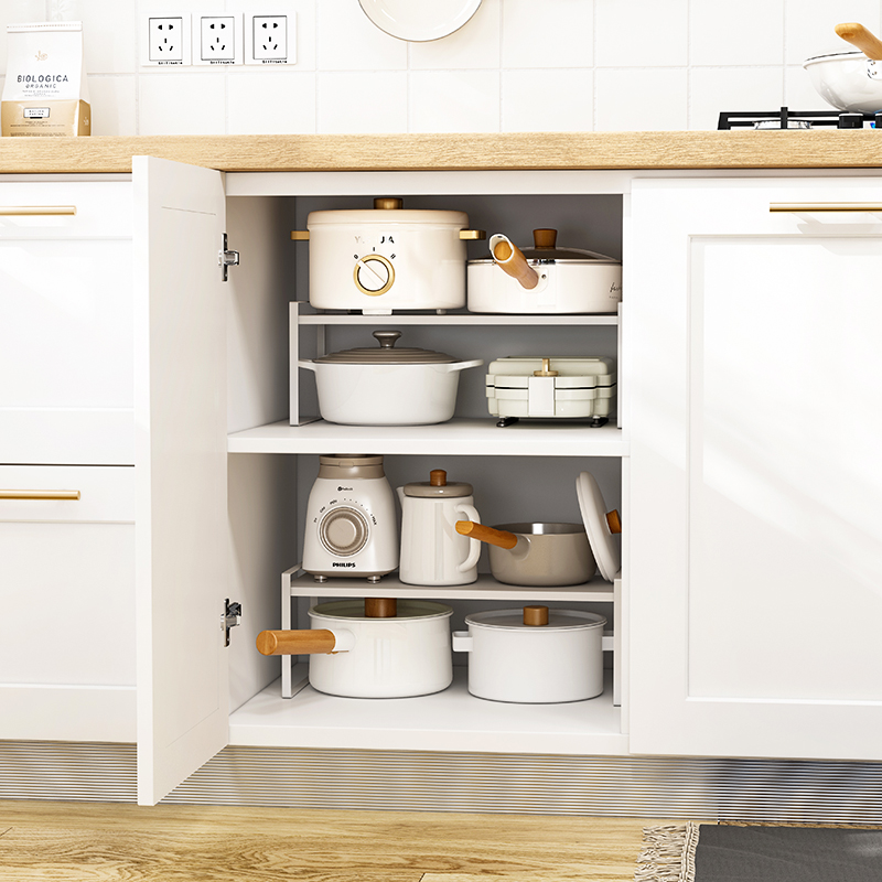 厨房台面白色分层置物架桌面储物架收纳橱柜内隔板调味料盘子锅架