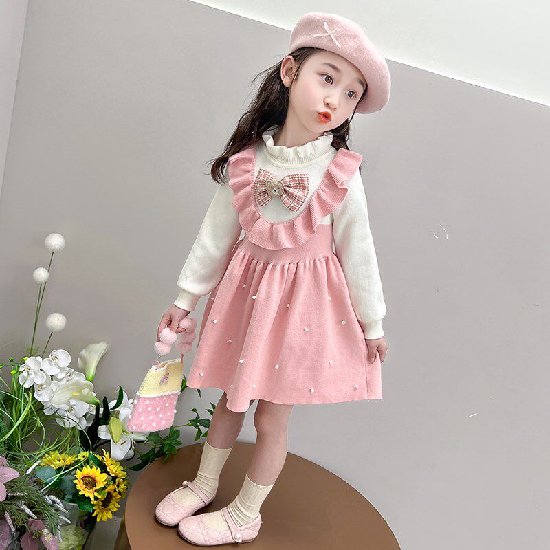 女童针织连衣裙秋冬款2024新款儿童洋气毛衣裙子女宝宝秋装毛线裙