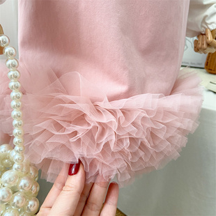 女童背带裙套装时髦洋气小女孩春秋新款宝宝粉色连衣裙公主裙套裙