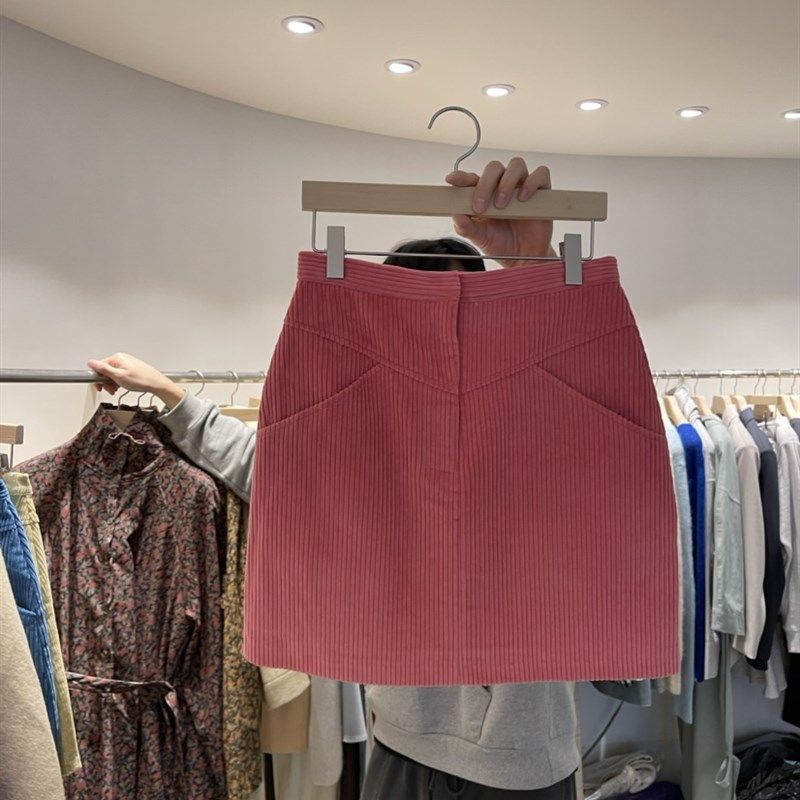韩国东大门春装新款休闲显瘦A字灯芯绒短裙高腰粉色裙子半身裙女,女装/女士精品,半身裙,淘宝优惠券,粉丝福利购,淘宝优惠卷